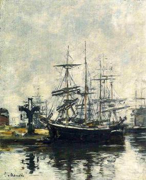 尤金 佈丹 Le Havre, Sailboats at Dock, Basin de la Barre 尤金 佈丹 Le Havre, Sailboats at Dock, Basin de la Barre
